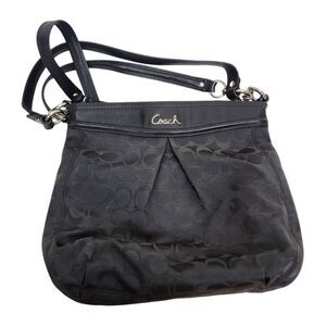COACH Ashley Hippie Signature Bag Black Jacquard Fabric Crossbody Shoulder Purse